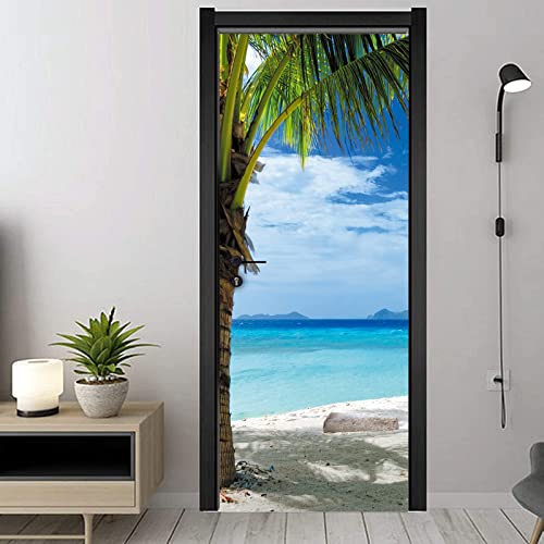 FLFK 3D Spiaggia Mare Adesivi per porte Stacca e attacca 85x215cm(Set di 2 fogli)- Carta da parati autoadesiva per pareti e porte poster per la camera da letto