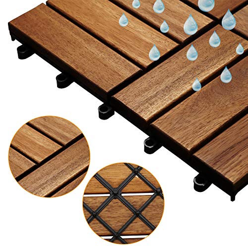 VINGO 22-er set houten tegels 30x30cm acacia houten balkontegels, perfecte tegel voor dek, tuin, balkonterras (12 latten | 2 m²) - Image 6