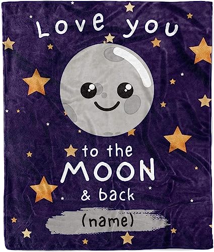 Manta personalizada con nombre de luna y espalda para niños y niñas, manta de forro polar con estrellas y galaxias para niños, artículos esenciales únicos de baby shower para hijo e hija, manta