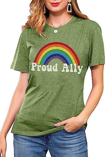 Proud Ally Shirt Women Pride Shirts Rainbow Graphic Tees LGBT Equality Tshirt Casual Holiday Tops — view 3