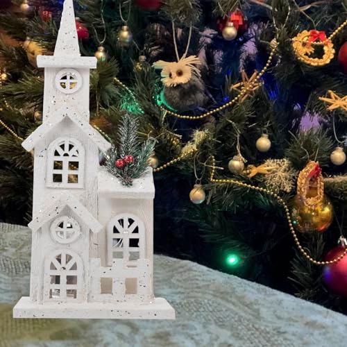 Castillo de madera blanco de Navidad con luces: el regalo de oficina perfecto 8