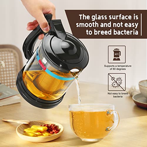 Glass Teapot,56Oz/1600Ml Teapot With Removable Infuser For Blooming Tea & Loose Leaf Tea,Stainless Steel Filter,Dishwasher Safe,Teapot For 8-10 Cups,Black #TOP3