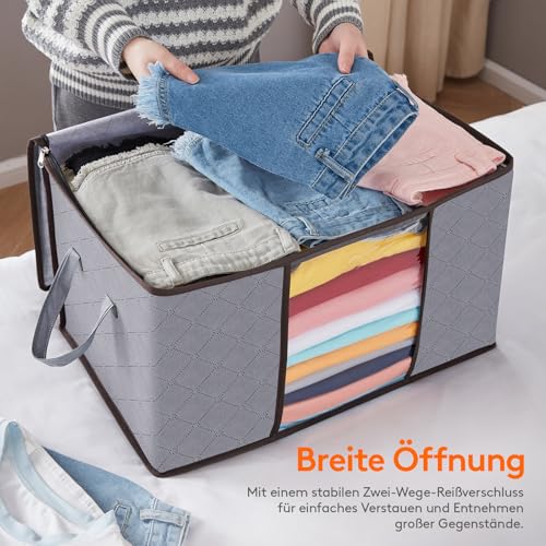 Lifewit 50L Aufbewahrungstasche Kleidung, Kisten Aufbewahrung mit Deckel Kleideraufbewahrung aufbewahrungsbox Kleiderschrank Organizer mit Verstärkt Griff für Kleider Bettzeug, 4 Stück, Hellgrau
