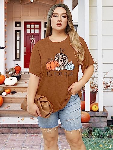 Plus Size Halloween Pumpkin Shirt Women Its Fall Yall Print Short Sleeve Thanksgiving Gift Tee Tops(1X-5X)3