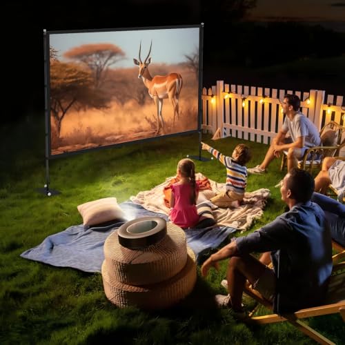 Image of STWUI Outdoor Projector Screen with Stand-100 Inch 16:9 4K HD Portable Projector Screen Outdoor Indoor Front & Rear Projection Screen Lightweight Movie Screen with Carry Bag for Home,Backyard,Camping