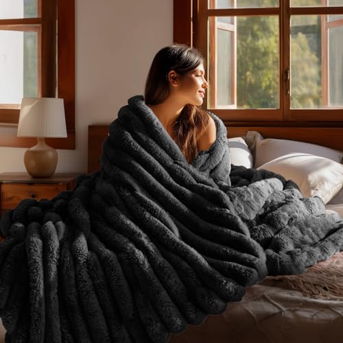 Image of BEDELITE Faux Fur Throw Blanket for Couch, 770GSM, 50 inch x 60 inch, Black