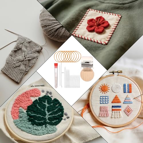 Penitue Flicken Strick Speedweve, Strickflicken-Webrahmen-Set mit Edelstahlnadeln Rundem Holzbrett Gummiband und Spritze für Jeans Socken Kleiderreparaturen Weben und Bastelbedarf