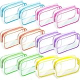 Weewooday 12 Pieces Clear Makeup Bags Cosmetic Storage Bags PVC Zipper Pouches Travel Waterproof Makeup Plastic Case for Women Organizing Toiletries Traveling Bathroom(Medium,Bright Color)