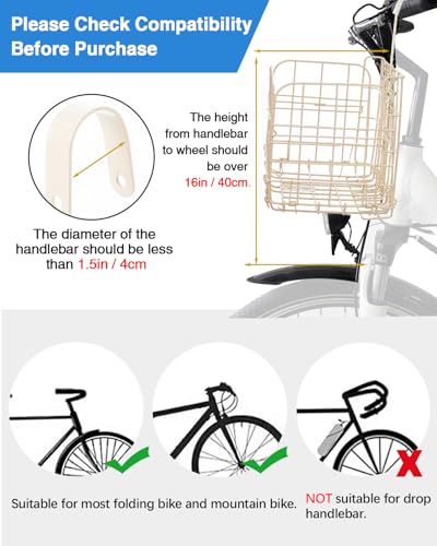 image for Zacro Bike Basket Front White, Folding Bicycle Basket with Removable L