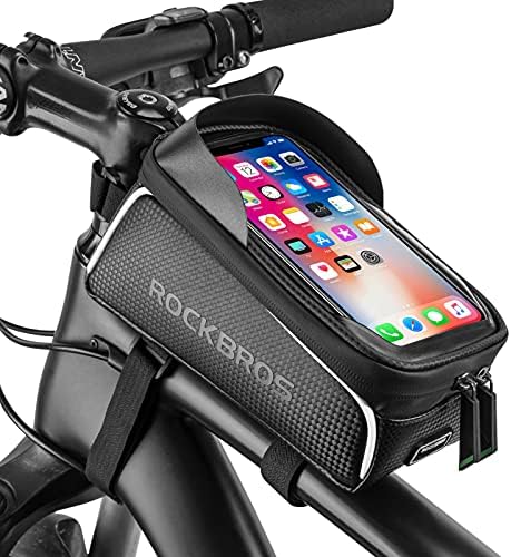 ROCKBROS Bike Phone Front Frame Bag Bicycle Bag Waterproof Bike Phone Mount Top Tube Bag Bike Phone Case Holder Accessories Cycling Pouch Compatible Phone Under 6.5”
