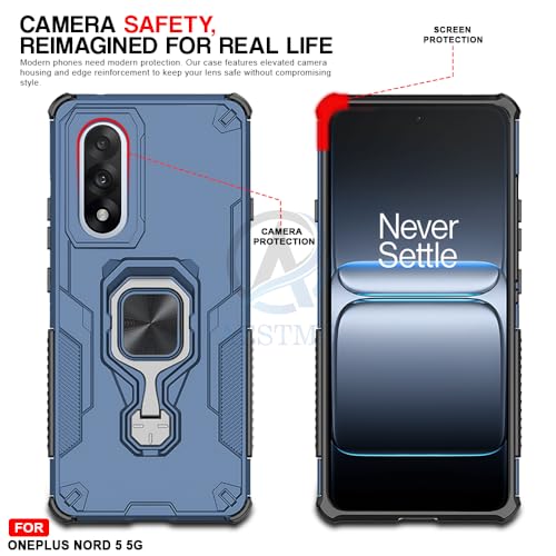 Image of AESTMO Armor Back Cover for OnePlus Nord 5 5G | Ring Holder & Kickstand & Camera Protection in-Built | 360 Degree Protection Back Case Cover (Blue)