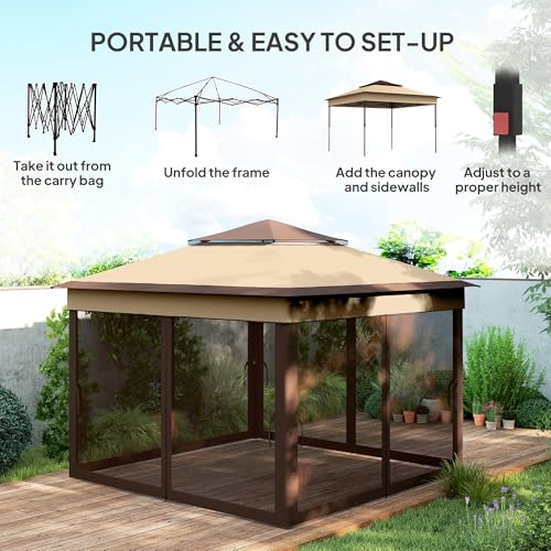Outsunny 3 x 3(m) Pop Up Gazebo with Netting and Carrying Bag, Party Tent Instant Event Shelter, Height Adjustable and UV-Resistant, for Garden, Patio, Beige 3 Outsunny 3 x 3(m) Pop Up Gazebo with Netting and Carrying Bag, Party Tent Instant Event Shelter, Height Adjustable and UV-Resistant, for Garden, Patio, Beige - Image 3