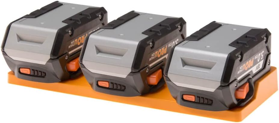 48 Tools 4-Battery Wall Mount Holder for Ridgid 18V – UV-Stabilized ABS, Secure Locking Clip System, Compact Storage for Workshop, Garage, Truck, Van, or Trailer