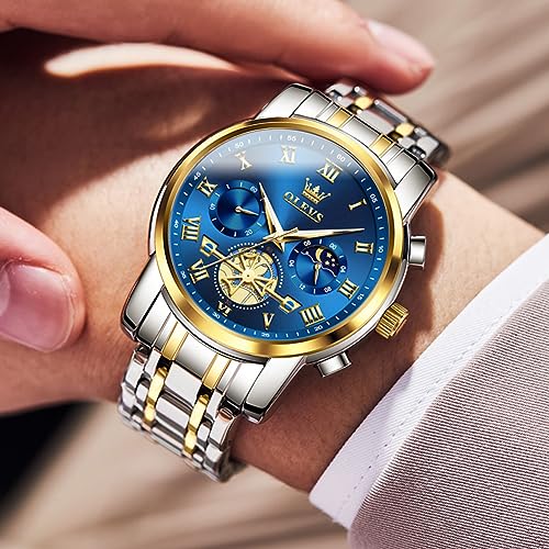 Image of OLEVS Mens Watches Business Large Numer Easy to Read Quartz Watch Stainless Steel Waterproof Luminous Date Casual Male Watch