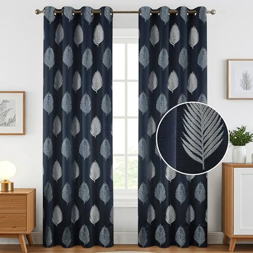 Image of FRESH FROM LOOM Stylish 9ft Jacquard Curtains | Modern Finish | Blocks 80% Light | Long Door & Window Ready | Anti-Wrinkle, Luxury Curtain (9ft, Navy-Blue, 2pc Set)
