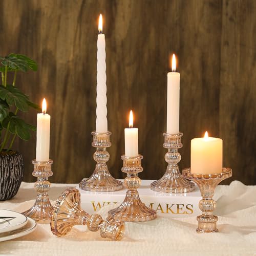 6 Pcs Golden Glass Taper Candle Holders – 4