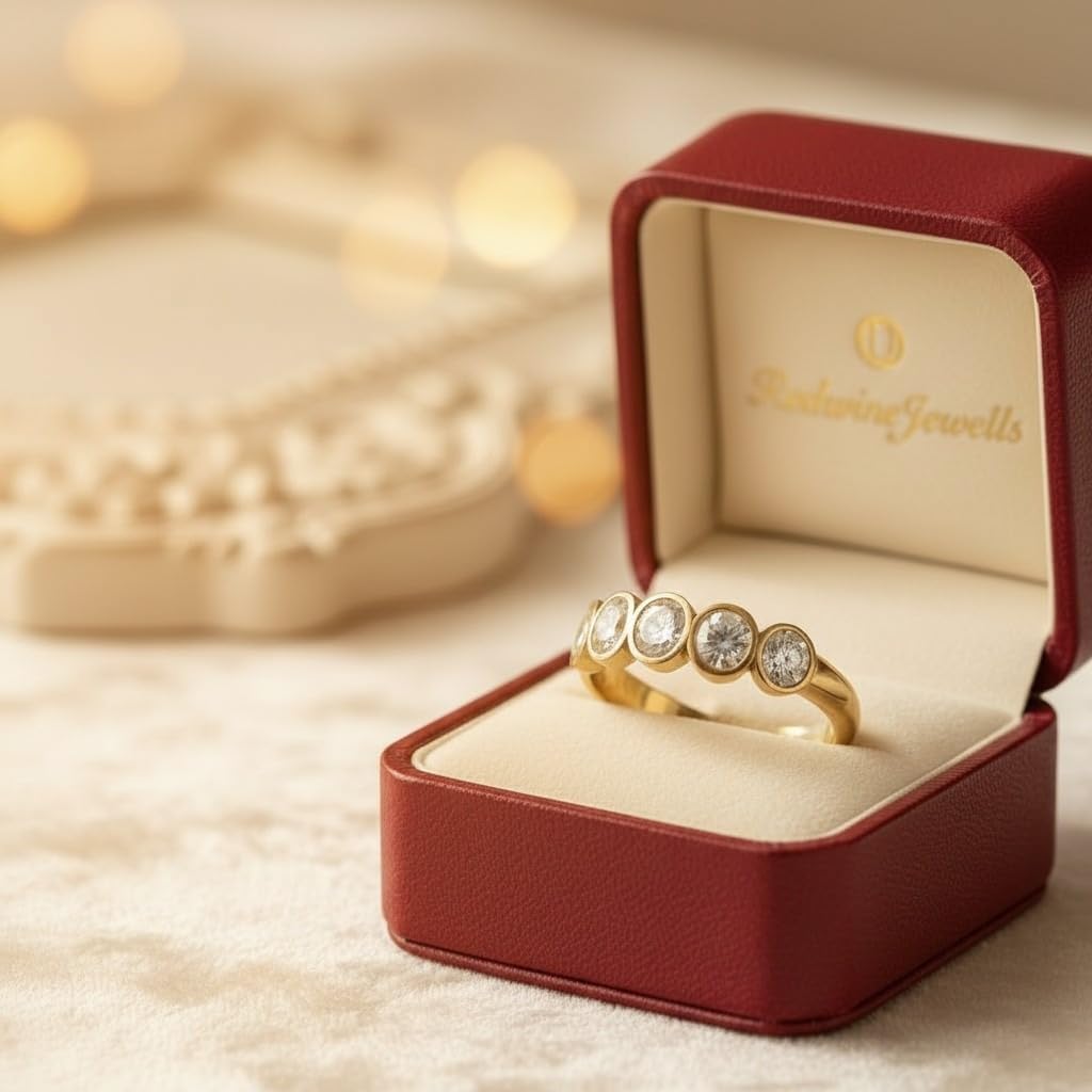 Oval Cut Five Stone Diamond Band 14K Gold Plated Bezel Set Ring for Women Anniversary Wedding Band Promise Jewelry, Stacking Ring Gift For Her By REDWINE JEWELLS