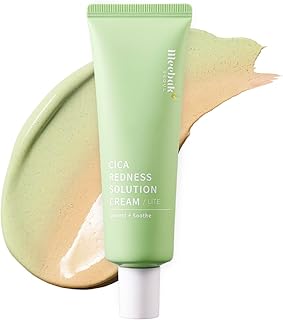 Meebak Cica Redness Solution Lite - Crema CC correctora de color verde para aliviar el enrojecimiento con niacinamida y centella asiática, crema coreana tonificante, hidratante tintada para pieles