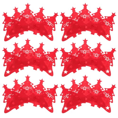 VANZACK Bolsa Porta Cubiertos Navideña de Fieltro Rojo Diseño Árbol de Navidad 48 Piezas para Tenedores y Cucharas Decoración Mesa Festiva para Cenas y Reuniones Familiares