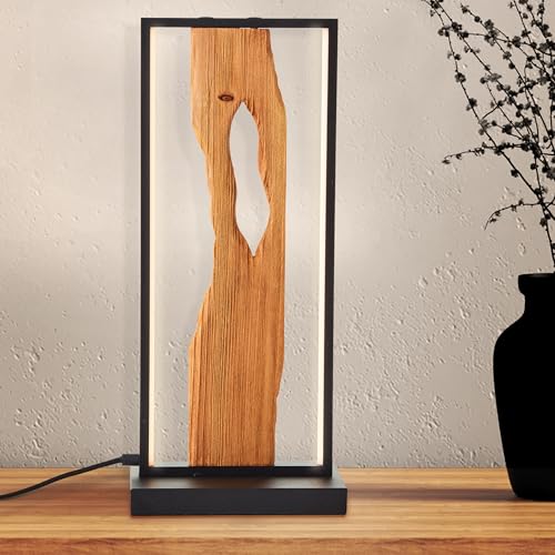 Lightbox LED Tischlampe -Tischleuchte aus Aluminium/Metall/Holz - warmweißes Licht 3000 K - moderne Wohnzimmerlampe mit Kabelschalter - inkl. LED