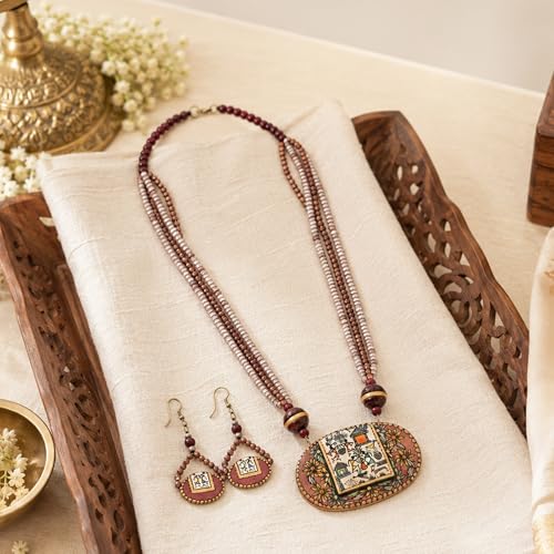 Image of AAKRITI ART CREATIONS Handcrafted Women's Jewelry Set - Elegant Ethnic Necklace and Earrings, Statement Fashion Accessories for Parties & Festivals