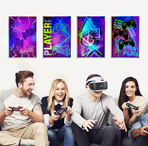 Hk Studio Hologram Gaming Room Decor Posters Decal - Vivid Color Game Room Decor For Boys Room, Dorm - Gamer Room Decor - Frame Not Included - 10" X 15" Pack 4 #TOP6