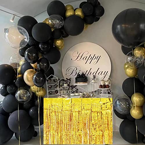 2 Packs Gold Metallic Foil Fringe Tinsel Table Skirts For Rectangle Tables Streamer Curtains Backdrop For Birthday Wedding Christmas Graduation Baby Shower Halloween Party Decoration -29X108 Inch #TOP4