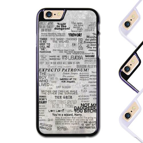 iPhone 4/5/5C/6/6S/6+ Hard Case - Harry Potter Gray Movie Quotes Collage Pattern (iPhone 5/5S, Black)