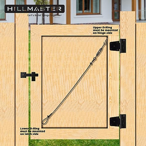 HILLMASTER Durable Anti-Sag Gate Kits for Wooden Fence, Gate Support Cable Kit in Zinc, Anti-Sagging Fence Gate Kit Steel, Wood Door Repair Kit for Outdoor, Black