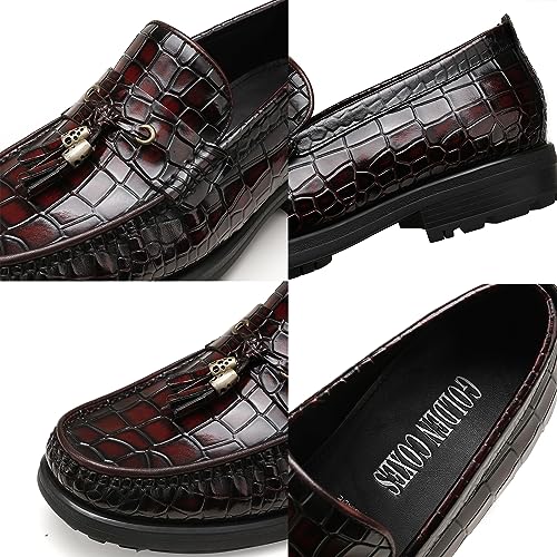 Men's Tassel Dress Shoes, Casual Crocodile Printed Tassel Loafer Handmade Slip-on Penny Loafer for Mens3