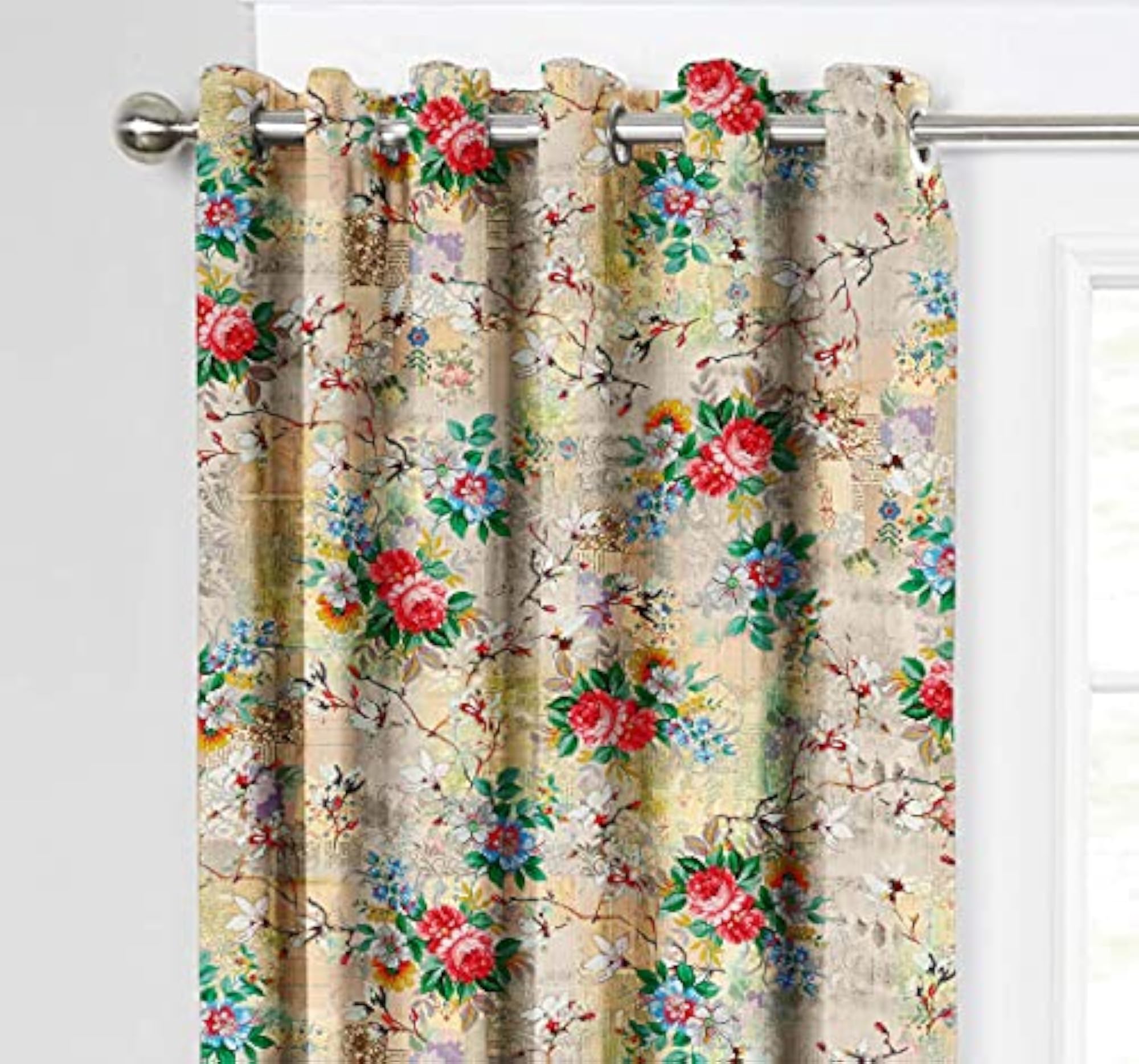 Premium Polyester Floral Printed Grommet Curtains for Door