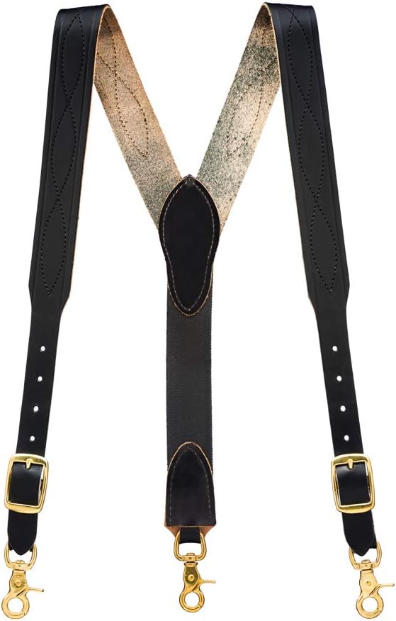 Suspender Store Handcrafted Chain Stitched Western Leather Suspenders - 1.5-Inch Wide - Trigger Snap - 2 Colors & 4 Sizes