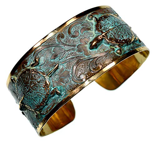 Elaine Coyne Verdigris Patina Brass Classic Box Turtle Cuff Bracelet