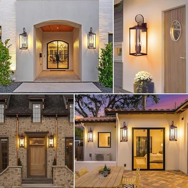 2 Packs 24 Extra Large 3-Light Outside Wall Light Fixture, Oil Rubbed Bronze Outdoor Porch Lantern Wall Mounted, Waterproof Modern Brown Outside Wall Sconce Coach Lamp for House, E12