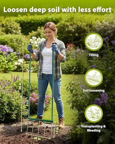 Herramienta Broadfork para Jardín de 5 Púas, Manual con Mango Ergonómico de 58 Pulgadas miniatura 2