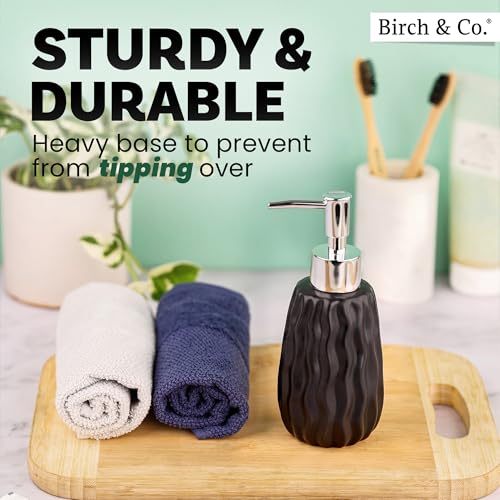 Image of Ceramic Soap Dispenser for Wash Basin - Handwash Dispenser Bottle - Leak-Proof Design with Silver Glossy BPA-Free Pump, Velo, Black, Pack of 2,SoapDispenser VeloCombo BlackBlack