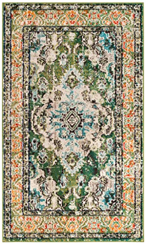 Safavieh Monaco Collection Accent Rug - 3' X 5', Forest Green & Light Blue, Distressed Design, Non-Shedding & Easy Care, Ideal For High Traffic Areas In Entryway, Living Room, Bedroom (Mnc243F) #TOP2