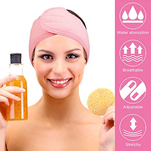 Image of Whaline Spa Facial Headband Make Up Wrap Head Terry Cloth Headband Adjustable Towel Band for Face Washing Shower Facial Cover, 3 Pieces (White, Pink, Rose Red)