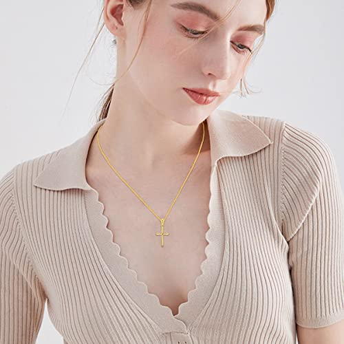 SISGEM 18k Gold Wheat Chain and Cross Pendant Necklace for Women, Small Religious Jewelry Gifts for Her, 18 Inch3