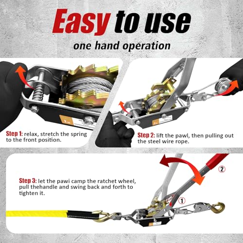 SENKEYFE Come Along Winch Heavy Duty, 2T Come Along Pulling Tool 2 Engrenagens 2 Ganchos, Extrator d