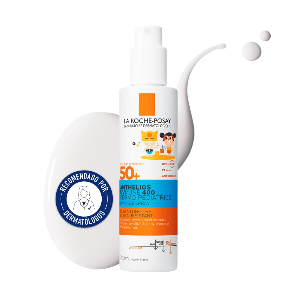 La Roche Posay Spray Invisible para Niños, Protector Solar con SPF50+, Apto para Piel con Tendencia Atópica, Resistente al Agua, Sudor y Arena, Nuevo Anthelios UV-MUNE 400 Dermo-Pediatría, 200 ml