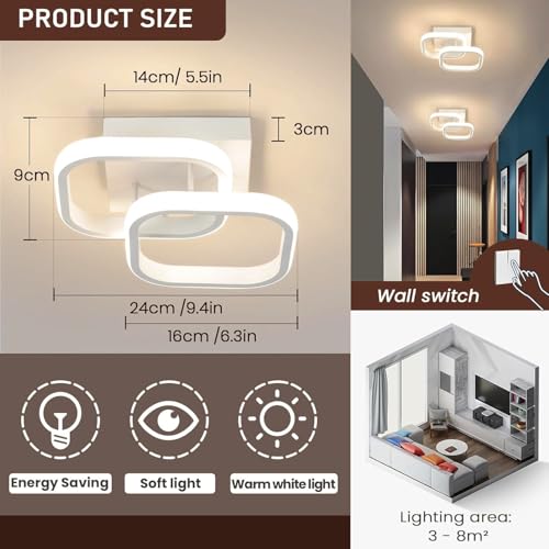 Image of Groeien 22W | 3 Color Modern LED Twin Loop Ceiling Lamp for Entrance Hallway Office Bedroom Kitchen Living Room Ceiling Light Lighting Fixtures(Warm+Natural+Coolwhite)(Twin Loop, 1, Count)