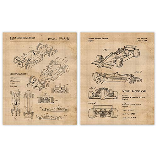 Classic F1 Racing Automobiles Patent Prints, 2 (8×10) Unframed Pictures, Wall Artwork Decor Items Below 15 for Dwelling Workplace Man Cave Engine Store School Pupil Instructor Coach Indy LeMans Ferrari Lotus Workforce Followers