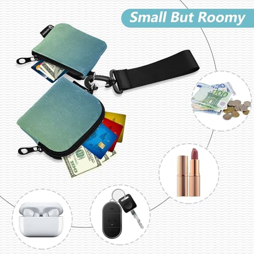 Dark Green Gradient Women's Dual Wallets Busniess Card Cases Small Portable Zipper Purse Wallet with Zipper Pocket for Women Men 2 Packs2