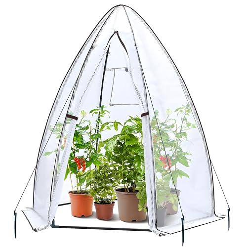 Ohuhu Gewächshaus Foliengewächshaus Überwinterungszelt für Winterschutz, PE Halbtransparente Tomatengewächshaus 160x180 cm für Pflanzen Wetterfest...