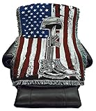 Pure Country Weavers Soldier Battlefield Cross American Flag Blanket - Gift Military Tapestry Throw for Back of Couch or Sofa - Woven from Cotton - Made in The USA (61x36)