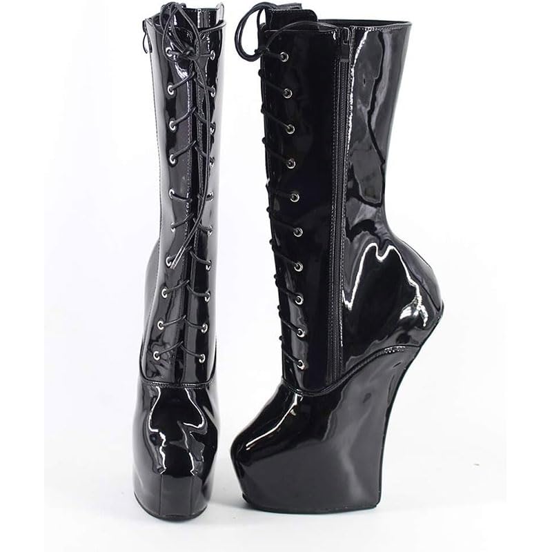 Damen Fetisch Plateau Stiefel schwarz shoes/A/41EU