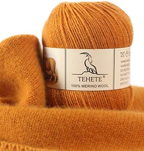 TEHETE 100% Merino Wool Yarn for Knitting and Crochet 3ply 50g 250m Soft and Luxurious - Beige