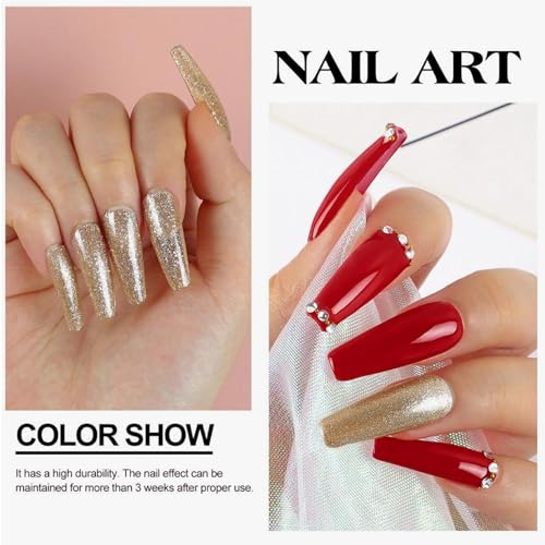 Glitter Nail Polish - Sparkly Gold Nail Polish - Shiny Shimmer Nail Varnish Quick Dry - Champagne Gold Nail Varnish - Long Lasting Nail polish for Nail Art Salon DIY at Home,No Need Baking(7ML) - Image 4