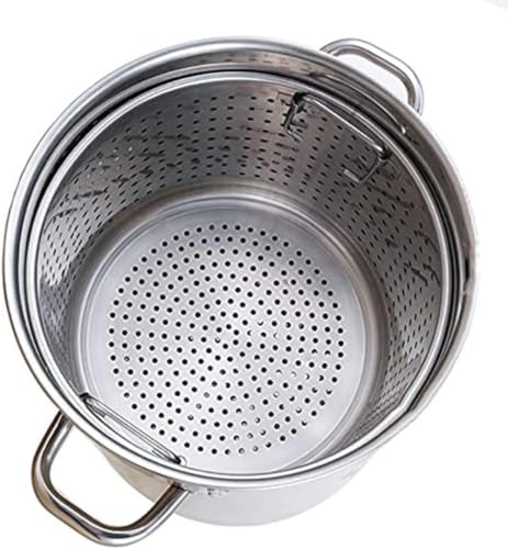 Olla grande de acero inoxidable resistente con tapa de acero inoxidable y cesta para tamales, vaporizar, hervir y freír, 50 L